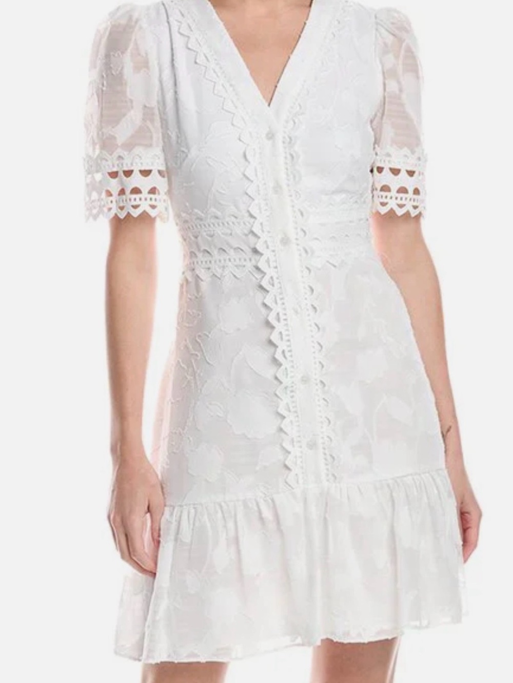Eliza J White Lace V-Neck Mini Dress
